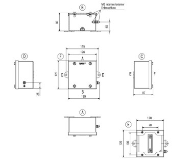 Boîtier métallique Ex, 120 x 120 x 80 mm, électropoli, Plaque de presse-étoupes:
