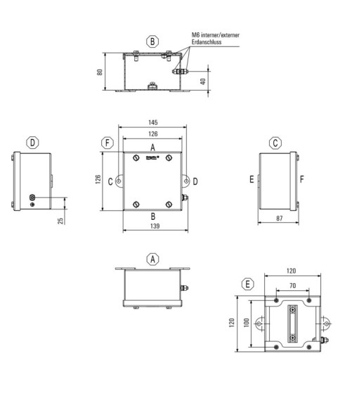 Boîtier métallique Ex, 120 x 120 x 80 mm, électropoli, Plaque de presse-étoupes: