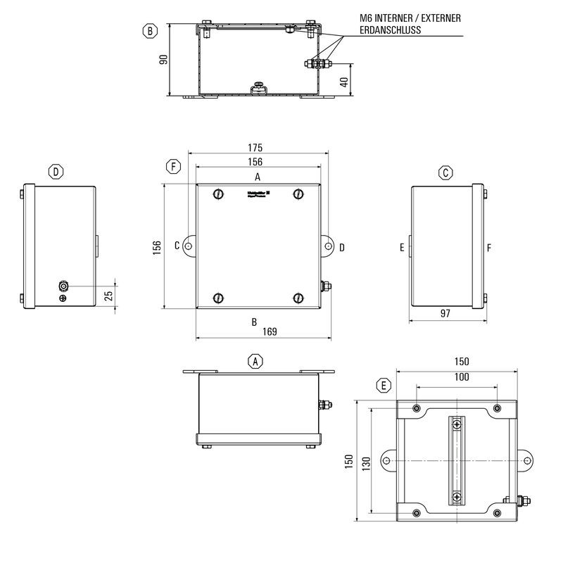 Boîtier métallique Ex, 150 x 150 x 90 mm, électropoli, Plaque de presse-étoupes: