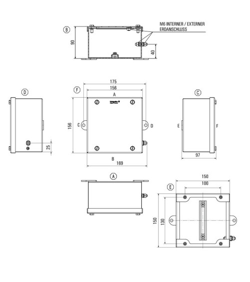 Boîtier métallique Ex, 150 x 150 x 90 mm, électropoli, Plaque de presse-étoupes:
