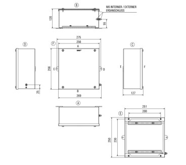 Boîtier métallique Ex, 250 x 250 x 120 mm