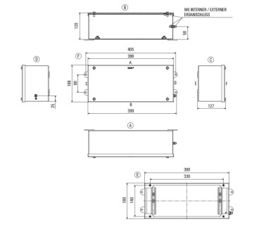 Boîtier métallique Ex, 380 x 160 x 120 mm