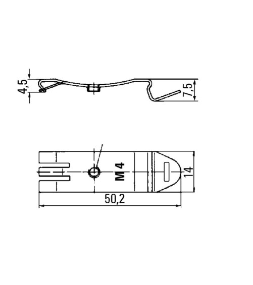 Pied de montage sur rail, argent, Acier, nu, M 4, Largeur: 14 mm