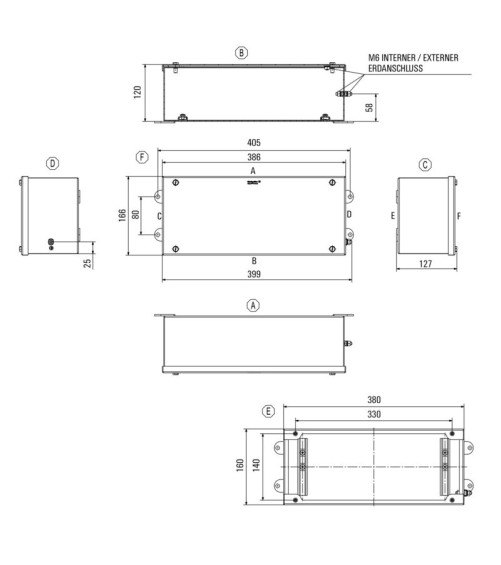 Boîtier métallique Ex, 380 x 160 x 120 mm