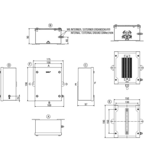 Boîtier métallique Ex, 150 x 190 x 90 mm, poli miroir, Plaque de presse-étoupes:
