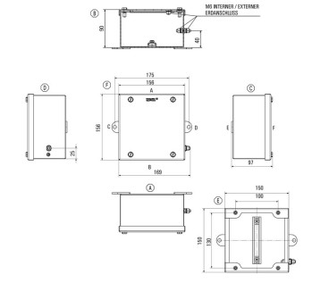 Boîtier métallique Ex, 150 x 150 x 90 mm, poli miroir, Plaque de presse-étoupes:
