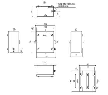 Boîtier métallique Ex, 120 x 150 x 80 mm, poli miroir, Plaque de presse-étoupes: