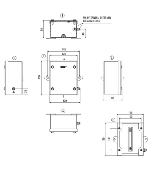 Boîtier métallique Ex, 120 x 150 x 80 mm, poli miroir, Plaque de presse-étoupes: