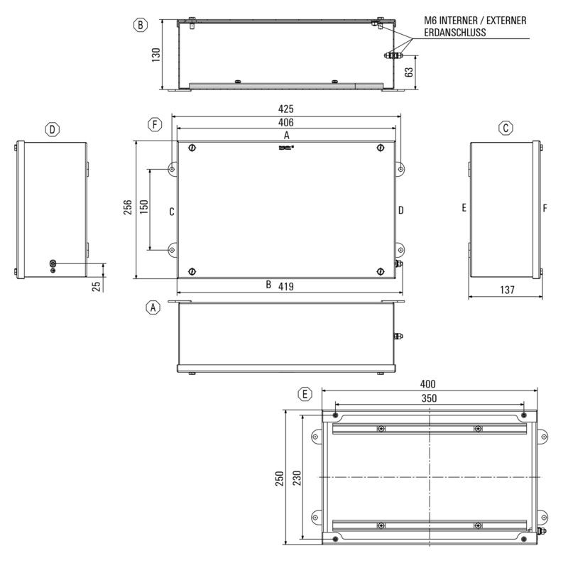 Boîtier métallique Ex, 400 x 250 x 130 mm