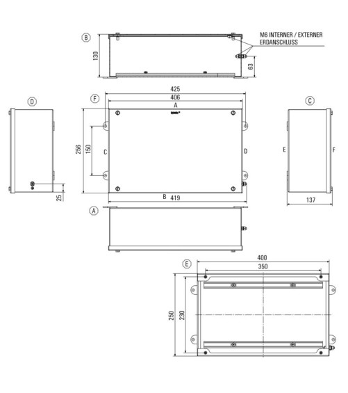 Boîtier métallique Ex, 400 x 250 x 130 mm