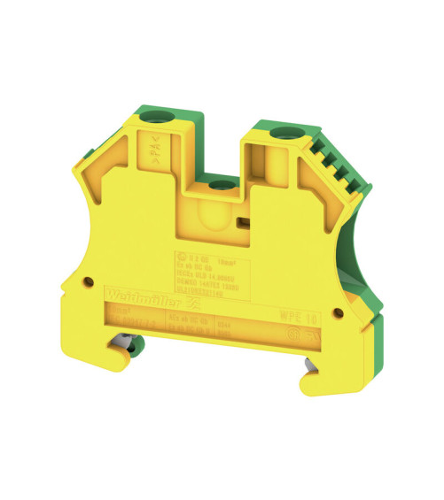 Borne de protection, Vissé, Vert/jaune, 10 mm², 800 V, 2 connexions